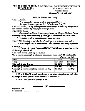 Đề thi chọn học sinh giỏi Địa lí lớp 9 (Có đáp án) - Năm học 2016-2017 - Phòng GD & ĐT Thiệu Hóa